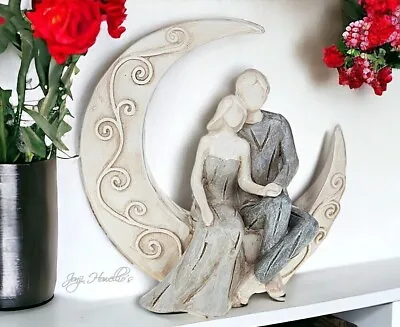 Moon Dreams Couple Figurine Ornament Sculpture Crescent Moon Home Decor Gift • £11.90