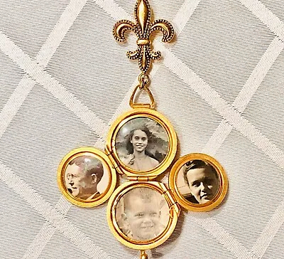 VINTAGE VICTORIAN REVIVAL FLEUR DE LIS Gold Filled 4 WAY FOLD OUT LOCKET W CHAIN • $58.95