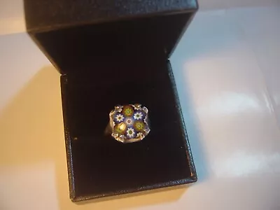 Vintage Solid Silver Ring-hand Blown Caithness Milliefiori Stone-rare-size L • £60