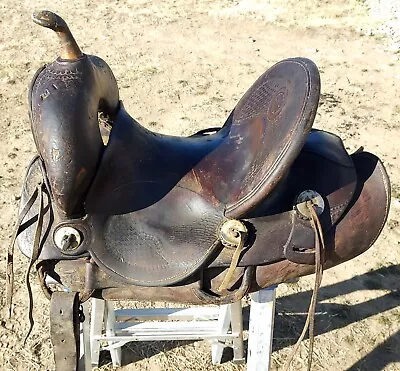 Vintage Lon Bradbury Grand Junction Colo. Western Saddle - 13½  Seat - Tooled • $314.03