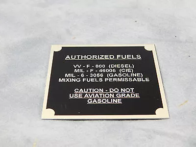 M35a2 Data Plate Authorized Fuels Data Plate M109a3 M275 M108 M44 • $22.23