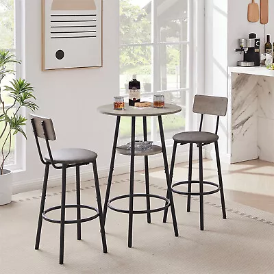 3 Piece Bar Table Set Counter Height Kitchen Pub Table W/ 2 Upholstered Stool • $129.99