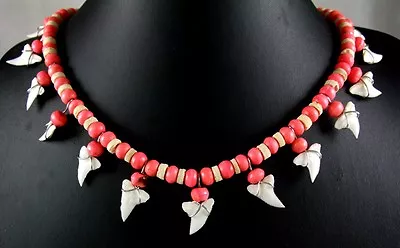 13 Mako Shark Tooth 20 -30  Beads Surfer Handmade Necklace Men Women Kids BA228 • $17.99