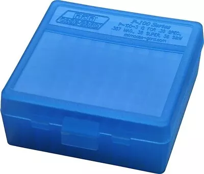 MTM 100 Round Flip-Top Handgun Ammo Box 38/357 Cal Storage Snap Case Clear Blue • $6.99