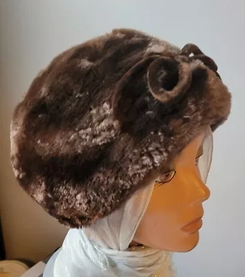 REAL Mouton Lamb Hat Light Brown With Rolled Mouton Bow Shearling • $55