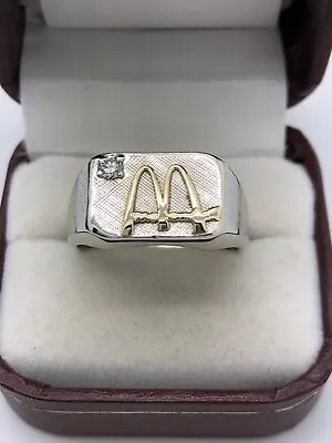 McDonalds Employee 14k White Gold Diamond Ring Sz 12.5 Golden Arches Collectible • $999.99