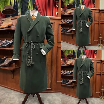 Wool Blend Men's Smoking Jackets With Belt Vintage Robe Dinner Party OverCoat • $85.69