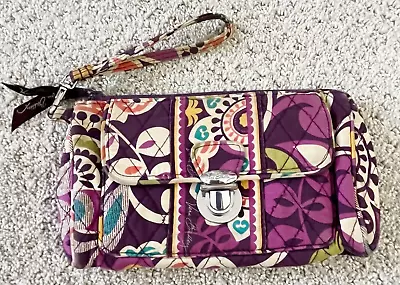 Vera Bradley Plum Crazy RFID Wristlet Push Lock Wallet Organizer Clutch Phone ID • $20