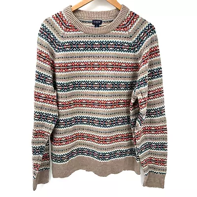 J Crew Sweater Mens Large Lambswool Blend Knit Nordic Fair Isle Pullover Classic • $34.99