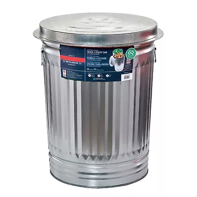 31-Gallon Metal Steel Trash Can With LidOutdoor Round Galvanized Garbage Can • $29.84