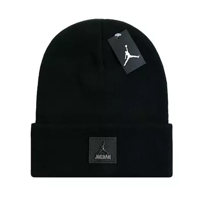 JORDAN Beanie UNISEX BLACK Jump Man Winter Knit ONE SIZE CUFFED Beanie NWT • $19.99