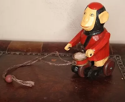 Antique Hand Carved Hand Painted Performing Monkey Playing Drum Pull Toy • $59.99