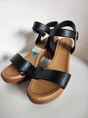 ME TOO Black And Brown Leather Block Heel Sandals *NEW* Size 10 • $25