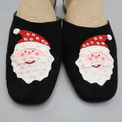 Michael Simon Holiday Santa Clause Fabric Black Slip On Slide Shoes Size 7 • $40