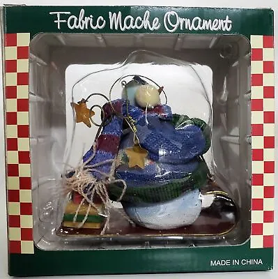 Vintage Design Fabric Mache Roly Poly Ornament Sledding Snowman 5.5 Inch • $49.99