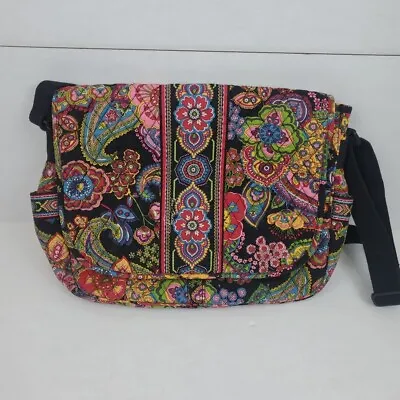 Vera Bradley Laptop Quilted Messenger Bag Crossbody Shoulder Strap Black Paisley • $24