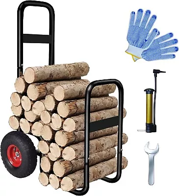 Kapler Firewood Cart W/Wheel Carrier Wood Mover On Holder Rubber Wheels Dolly • $69.99