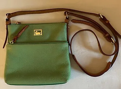 Dooney & Bourke North South Green Pebbled Grain Leather Two Zip Crossbody Bag • $50