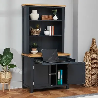£649 • Buy Cotswold Charcoal Grey Painted Hideaway Computer Desk Bookcase Top - FC51-FC34