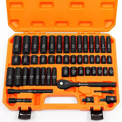 3/8  Drive Impact Socket Set 6 Point 50-Piece Standard Metric (8-22Mm) And SAE • $53.79