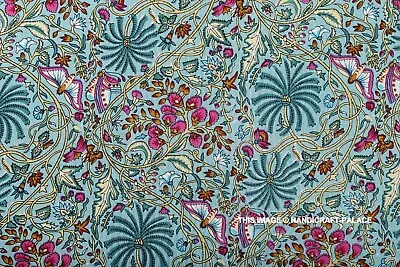 Indian Cotton Hand Block Tree Print Fabric Sewing Craft Running 3 Yard Material • £10.19