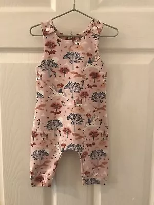 Baby’s Handmade Romper Dungarees  3-6 Months Beautiful Woodland Pattern • £20