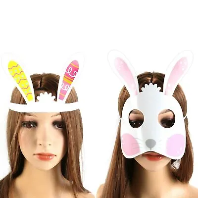 4 X EASTER MASKS Fun White Bunny Rabbit Face & Ears Elastic Party Egg Hunt Kids • £4.05