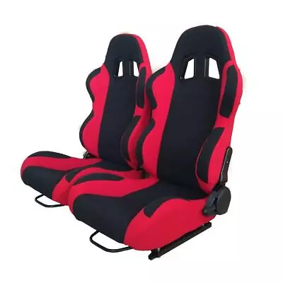 1 Pair Black & Red Pvc Leather Racing Seats Reclinable For Chevrolet • $234.02