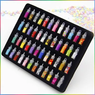 48 Mix Colours Nail Art Craft Acrylic Fine Glitter Powder Pots Tips Decoration • £3.55