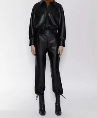 Zara Faux Leather Joggers Size XS Adjustable Hem Black Soft NWT Pants • $19.60