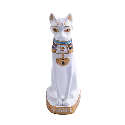 White And Gold Egyptian Goddess Bastet Cat Sitting Figurine Home Decor Statue • £8.27