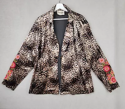 Savannah Jane Blazer Women 2X Brown Velvet Animal Print Embroidered Sleeve Open • $27.95