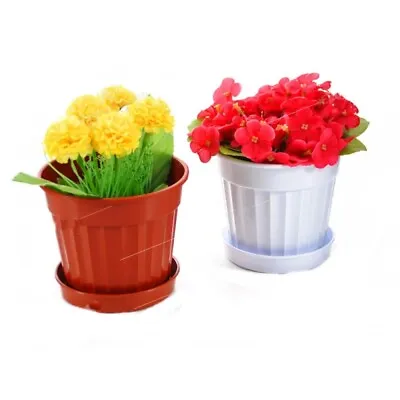£6.95 • Buy Terracotta Plant Pot And Tray. Plastic Round Grooved Base. Design Plant Pot.