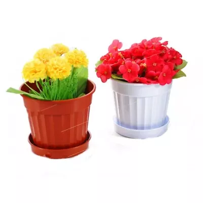£6.95 • Buy Terracotta Plant Pot And Tray. Plastic Round Grooved Base. Design Plant Pot.