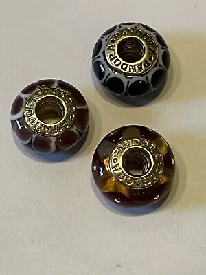 3 Genuine Pandora 14ct Gold Swirls Multi Colour Murano Glass Charms 585 ALE Worn • £180