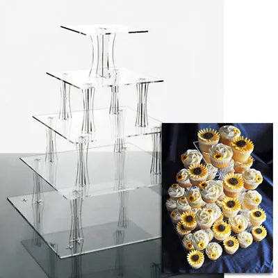 £34.95 • Buy Cupcake Stand 5 TIER SQUARE - Clear Acrylic Display Tower For Wedding & Party UK