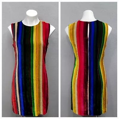 Milly Gina Rainbow Velvet Shift Dress Size 4 • $125