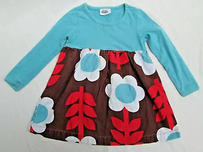 ❤ MINI BODEN Girls Corduroy Flower Dress Blue Long Sleeve Cotton 2 3 Y • $19