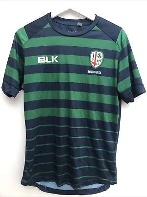 LONDON IRISH Rugby Training Shirt BLK Green Striped Short Sleeve Boys XL • £14.95