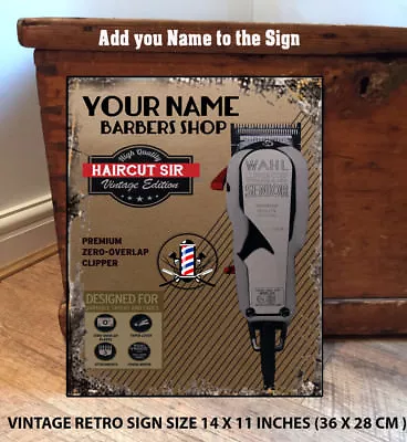 PERSONALISED MENS BARBERS HAIRDRESSERS CLIPPERS SHAVE Vintage  Metal  Sign BS001 • £8.95