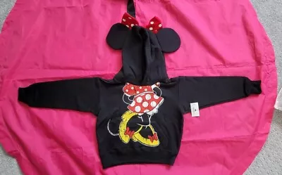 Minnie Mouse Disneyland Park Hoodie XXS 2T Girls Ears Bow • $29.99
