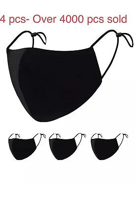 4 Face Masks Black Cotton Reusable Adult Mask Adjustable Elastic Loops Washable  • $8.99