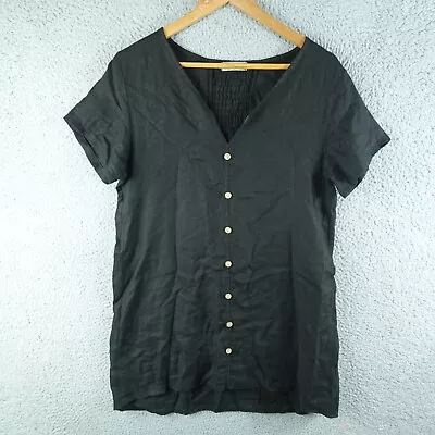 Terzo Millennio Womens Dress Medium Black Linen Button Italy Career Office Work • $34.90