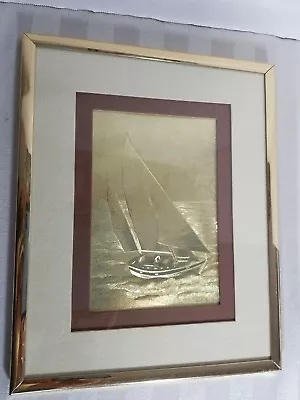 Vintage Sailboat Wall Art Gold Foil  Optical Illusion  Home Decor Nautical  • $11.69