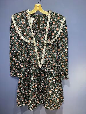 11 Gunne Sax Jessica McClintock USA Green Blue Floral Praire Cottage Core Dress • $220