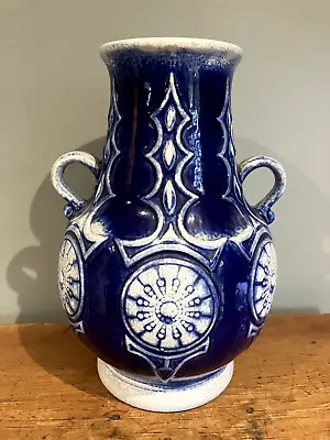 Jasba West German Blue And Grey Vase 25cm Tall • £22