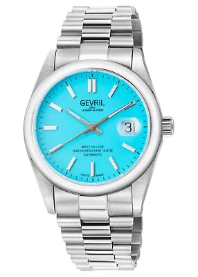 Gevril Men's 48931B West Village Swiss Automatic Sellita SW200 Aqua Dial Watch • $679