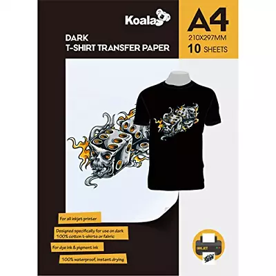 KOALA Inkjet Iron On T Shirt Transfer Paper For Dark Fabrics X 10 Sheets A4 • £12.50