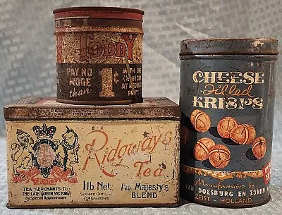 Vintage Advertising Tins Lot Of 3 - Ridgway Tea Cheese Filled Krisps & Toddy • $30