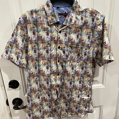 Men's Large Oxford Street London Casual Button Up SS Shirt Optic Unfocused • $10